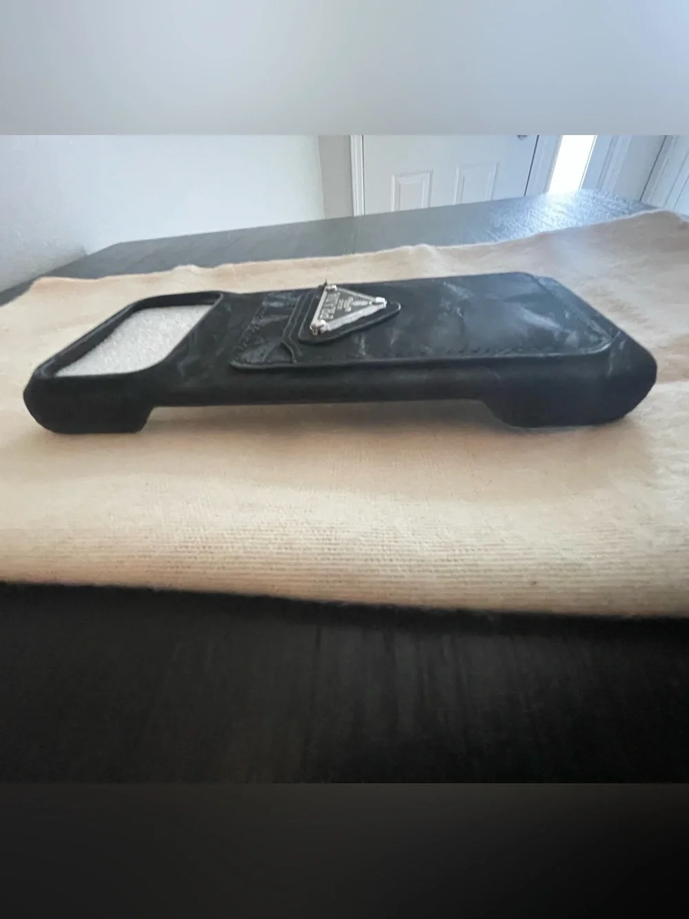Prada Black Crush Velvet Phone skin with 2 cardholder for iPhone 17pro max